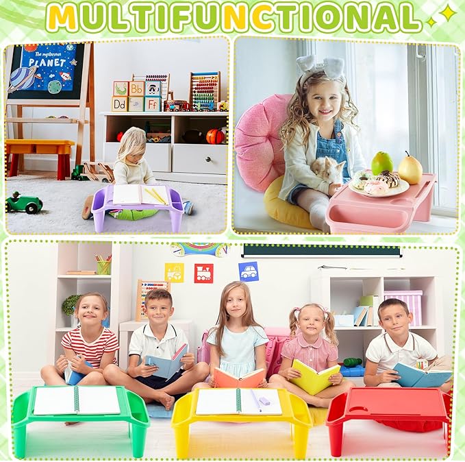 Supervitae 16 Pcs Kids' Lap Desk and Classroom Floor Cushions Set, Including Stackable Lap Tray 19.7 x 14.8 x 7.7'' & Floor Pillow 16'' for Classroom Kindergarten Daycare Nursery (Classic Colors)
