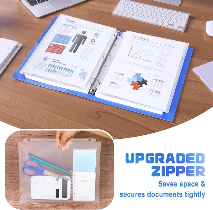 Antner 30 Pack Letter Size Binder Pockets for 3 Ring Binder, Waterproof Resealable Zip Loose Leaf File Bags Document Organizer Folders Insert Page Sleeves PVC 3-Hole Sheet Protectors for 8.5x11 Paper