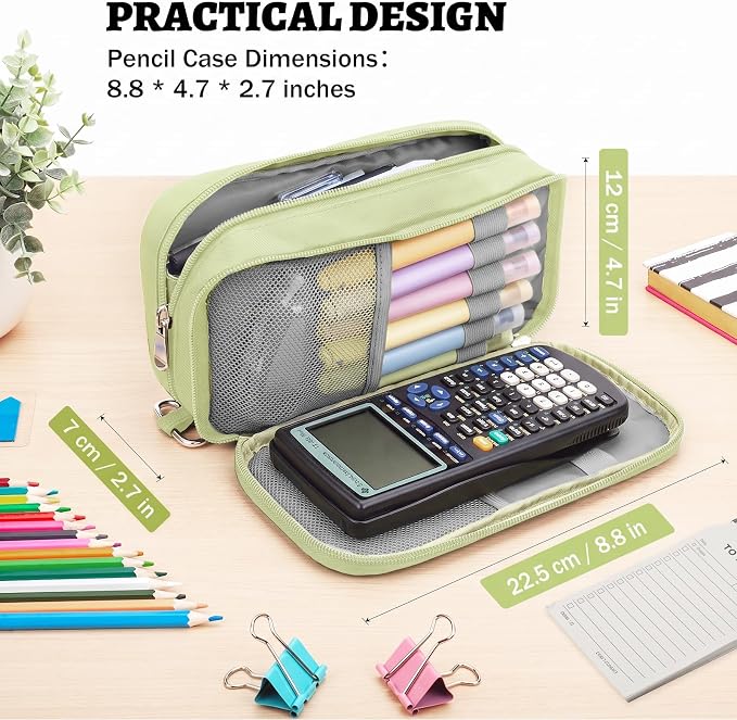 Pencil Case Big Capacity Pen Pouch Large Storage Holder Marker Pen Bag Durable 3 Compartment School Office Desk Organizer Portable Cute Zipper Stationery for Kids Teen Student Boys Girls Adults
