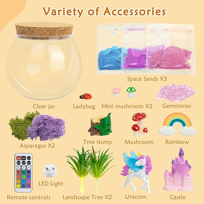 Light-Up Unicorn Terrarium Gifts, DIY Night Light Kit with Remote Control and 13 Lighting Colors, Night Light for Birthday, Children's Day, Halloween, Christmas or New Year Gifts for Girls Ages 5-10