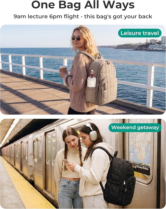 BAGSMART Travel Backpack for Women, 17.3" Carry on Backpack, Blush | Airline Approved Personal Carry-on Size, Shoe Bag & TSA-approved Toiletry Bag, Trolley Sleeve, Water-Resistant