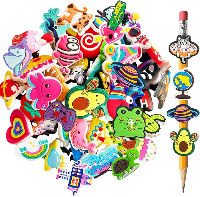 Zddaoole 45 Pcs Pencil Topper Decorations,Different Cute Pencil Clips,Lovely Pencil Accessories,Bulk Pen Toppers Charm for Kids Students School Gifts,Prize,Reward