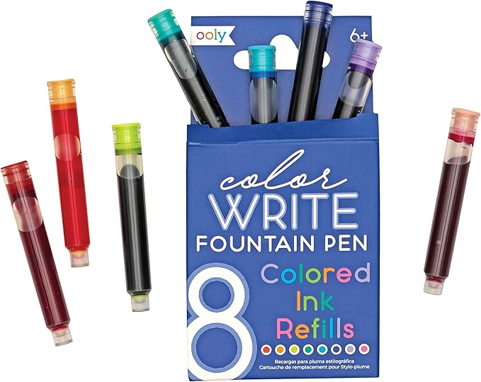 Ooly Color Write Colorful Fountain Pen Ink Refills, Set of 8, Multicolor Refills Compatible with Ooly Fountain Pens Only, School Supplies