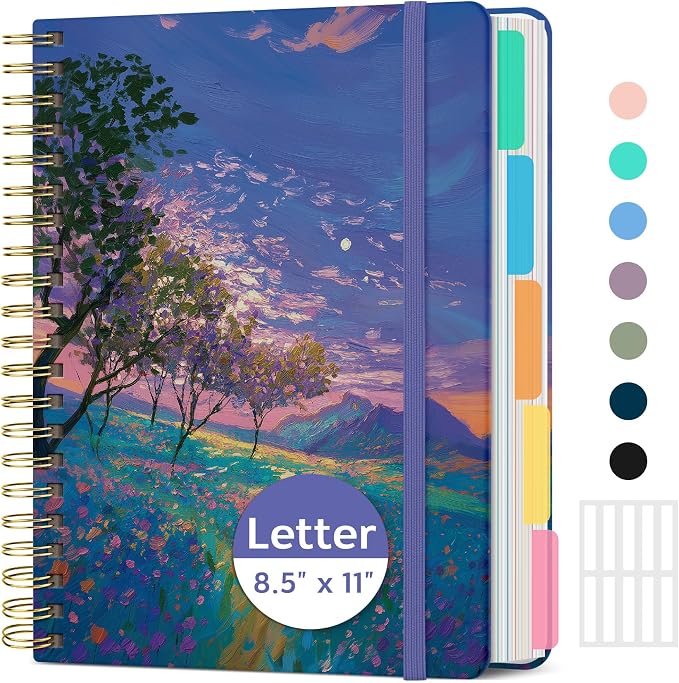 Taja Cute Large Spiral Lined Notebook for Work with 5 Removable Dividers