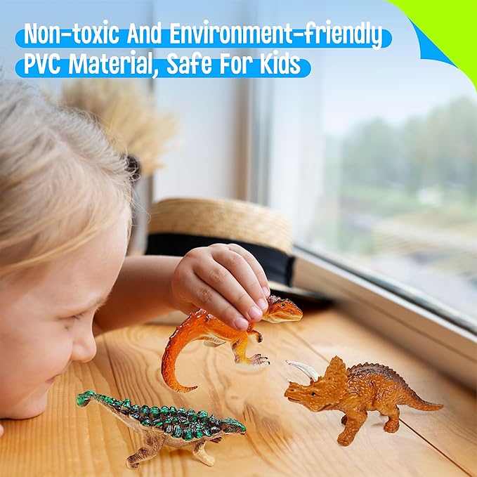12 Dinosaur Figurines for Kids, Plastic Animal Toys Tiny Portable Dinosaur Figures Playset Montessori Toy Educational Game for Homeschool Preschool Toddler Kids