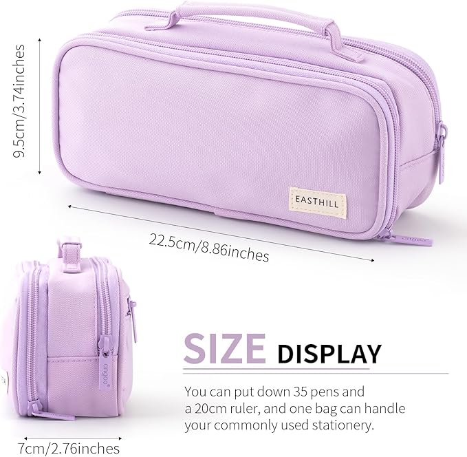 EASTHILL Large Capacity Pencil Case Pen Pouch Organizer Canvas Pencil Bag with Handle School Supplies for Teen Girls-Purple