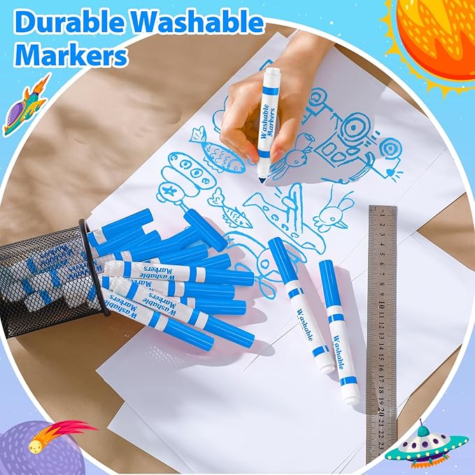 24 Pcs Washable Markers Bulk Broad Line Markers Coloring Conical Tip Large pens for Kids art projects, Teachers, Students, Toddlers, Party Favors, Classrooms, Donations(Sky Blue)