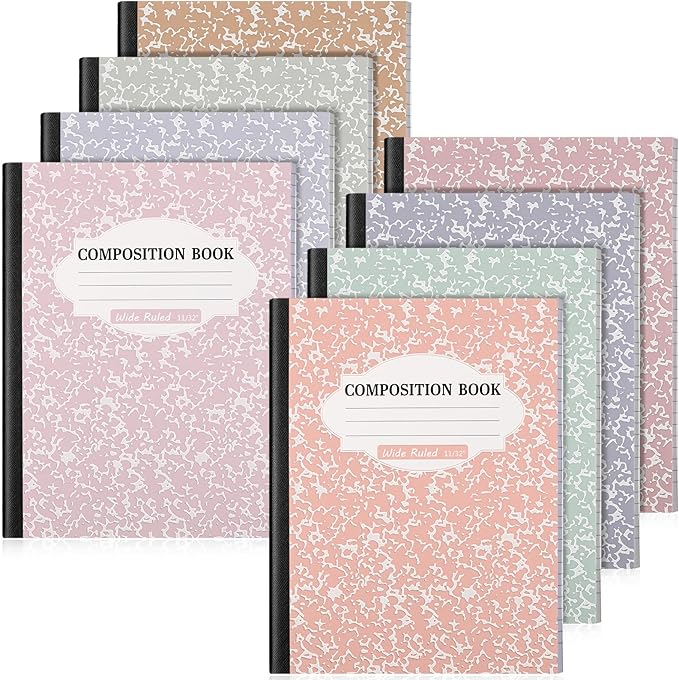 Colarr 8 Pack Composition Notebook 9.75 x 7.5 Inch Wide Ruled Marble Paper Composition Books Assorted Fun Colors Office School Notebook, Hard Cover, Sturdy Sewn Binding (Pastel Color)