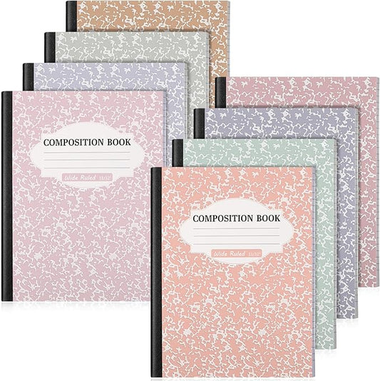 Colarr 8 Pack Composition Notebook 9.75 x 7.5 Inch Wide Ruled Marble Paper Composition Books Assorted Fun Colors Office School Notebook, Hard Cover, Sturdy Sewn Binding (Pastel Color)