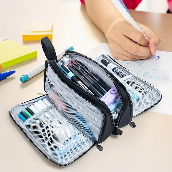 M&G Large Pencil Case, Big Capacity Pencil Pouch with 3-layer Compartment, Portable Handheld Pencil Bag, Cute School Stationery Organizer for Boys Girls Men Women, Ideal for Office School