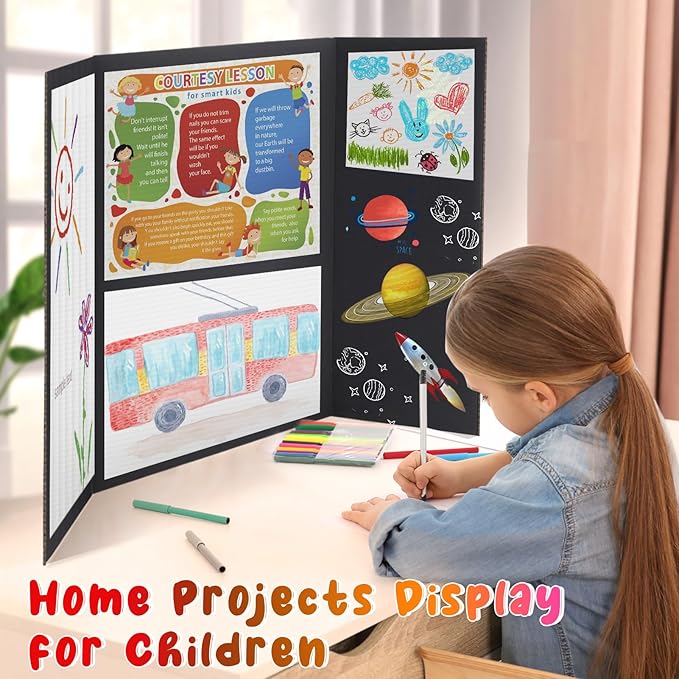 8 PCS Trifold Poster Board- Large 40" x 28" Tri Fold Display Board Hard & Thick Black Presentation Cardboard for Science Fair, School Projects, Business Supply