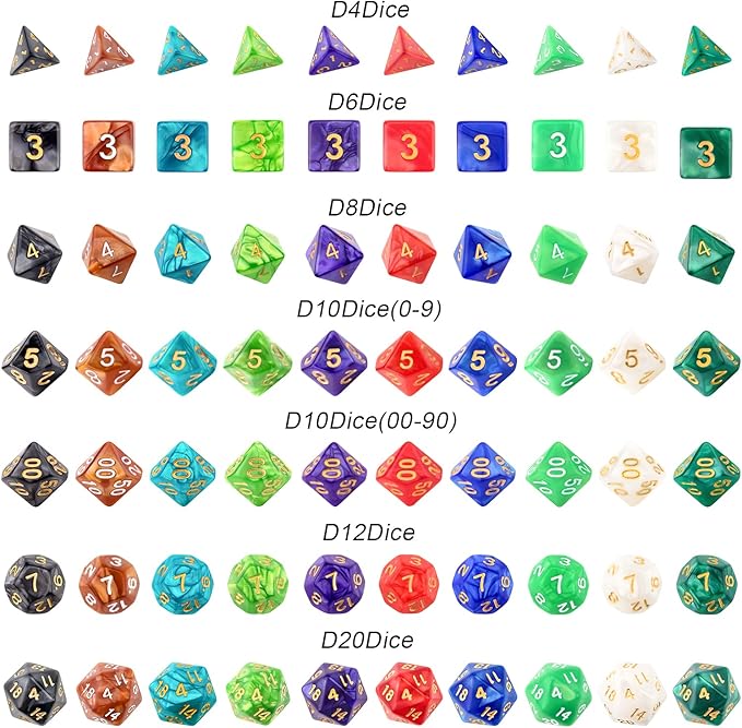 70 Pcs Polyhedral Dice Set for Dungeons and Dragons - 10 Complete 7-Dice Sets with Bags, D4 D6 D8 D10 D% D12 D20 - Ideal for DND RPG MTG Tabletop Games, Gifts for Gamers