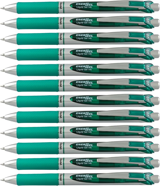 Pentel EnerGel RTX Liquid Gel Ink Pen, (0.7mm), Metal Tip, Green Ink, Box of 12 (BL77-D)
