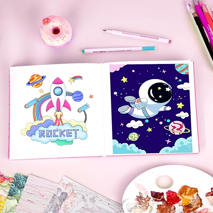 FLYING EAGLE Pink Sketchbook for Kids, 8"X 8" Square Sketch Book & Drawing Pad, 60 Sheets/120 Pages, 120lb/200GSM Heavy Paper, Bleed-Resistant Hardcover Drawing Book for Girls Teens, Gift Boxed
