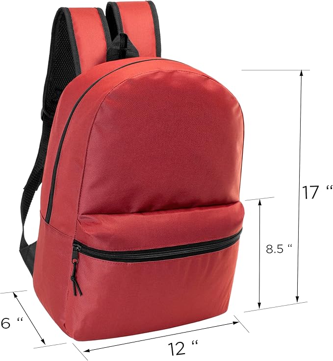 Moda West 17 Inch Bulk Backpacks with 34 Piece School Supplies Kits - Pens, Pencils, Crayons - Case of 12 Wholesale Backpacks in 12 Assorted Colors