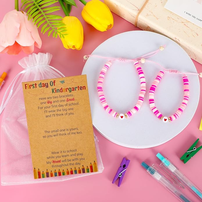 Back to School Supplies, First Day of Kindergarten Bracelet, Back to School Bracelet Mommy and Me, Prek Matching Wish Bracelets Set, Adjustable Bracelet for Boys Girls Gifts Stuff Bulk