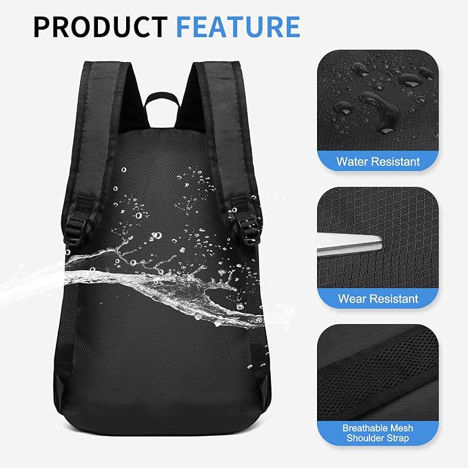 30L Large Hiking Daypack, Foldable Outdoor Backpack, Black | Packable Daypacks for Men Women, Lightweight Water-Repellent Collapsible Daypack for Commuting Outdoor Sports Camping