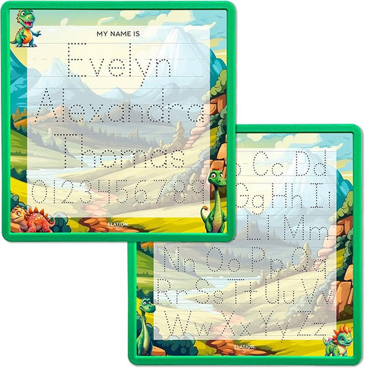 Kid's Name Tracing Board | Dry Erase Letter Tracing | Reusable Writing Practice Board | Personalized | Dinosaur Friends Theme