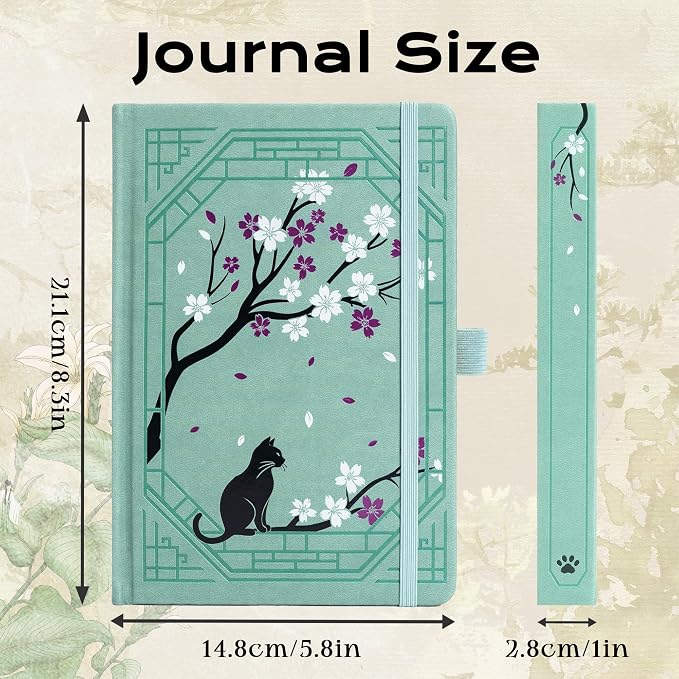 TIEFOSSI A5 Dotted Journal, Cute Cat Journal for Women Girls, Dot Notebook with Pretty Sakura Pattern, Aesthetic Diary for Writing Journaling Drawing, Golden Edges