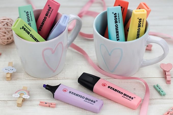 STABILO - BOSS ORIGINAL Pastel - Highlighter - Pack of 4 - Hint of Mint, Pink Blush, Lilac Haze, Touch of Turquoise