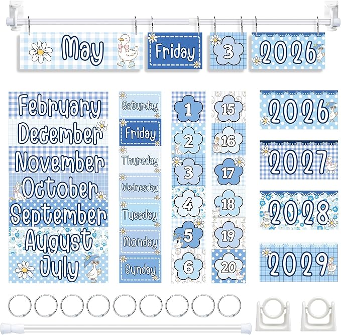 TecUnite Silly Goose Calendar Bulletin Board Set 2026-2029 Blue Silly Goose Flip Calendar for Classroom Decor with Adjustable Holder 54 Date Cards for Preschool Elementary Back to School Supplies