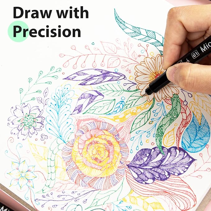 KERIFI 12 Colors Fineliner Pens, 0.25mm Extra Fine Point Micro Pens 01, Waterproof Archival Ink, No Bleed-Through for Bible Journaling, Planner, Sketching, Technical Drawing, Zentangle, Notes Taking
