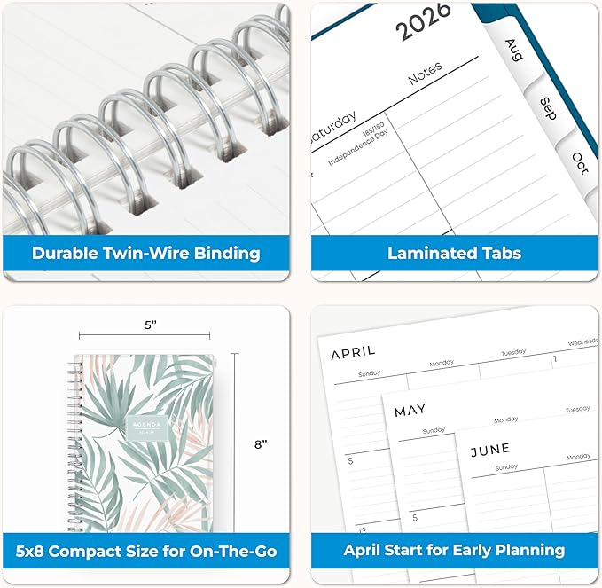 Blue Sky 2026-2027 Weekly and Monthly Academic Year 15 Month Planner Calendar, April 2026 - June 2027, 5" x 8", Flexible Cover With Zip Pouch, Wirebound, Storage Pocket, Seychelle