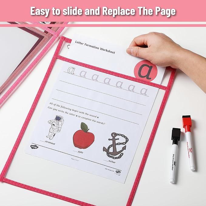 Mr. Pen- Reusable Dry Erase Pocket Sleeves, 10" x 14", 6 Pack, Pink Shades, Clear Plastic Paper Sleeves, Ticket Holders, Clear Plastic Sheet Protectors, Teacher, School, Classroom Supplies