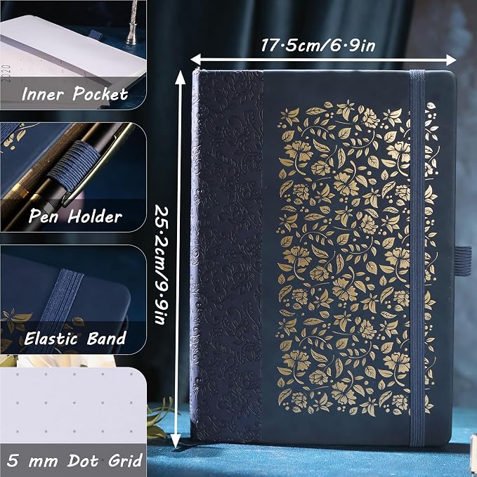 TIEFOSSI B5 Dot Journals for Women Men, 160 GSM Thick Paper, 150 Numbered Pages, 5 * 5MM Dot Grid, Dotted Notebooks for Planner Organization