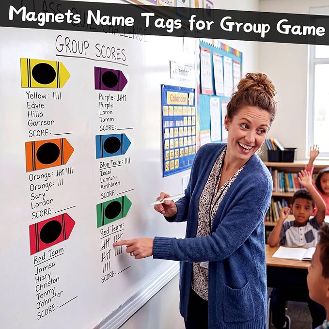 Crtiin 30 Pcs Crayon Desk Name Tags Rainbow Crayon Magnet Name Tags with Pens Back to School Magnetic Nameplate Dry Erase for Student Locker Bulletin Board Teacher Supplies (6.2inch * 3 Inch)