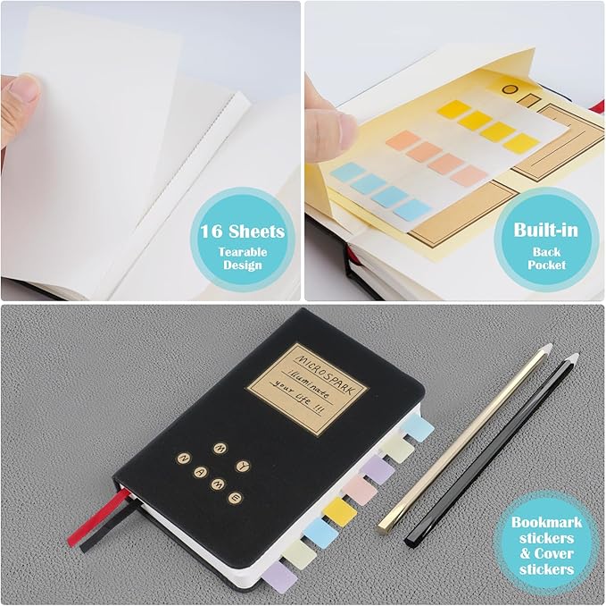 Pocket Dotted Notebook, 2-Pack Dot Grid Notebook, Dotted Journal with Stickers, 3.5" x 5.5" Hardcover, Small Mini A6 size, 160 Pages, 100 gsm Thick Paper, Pink