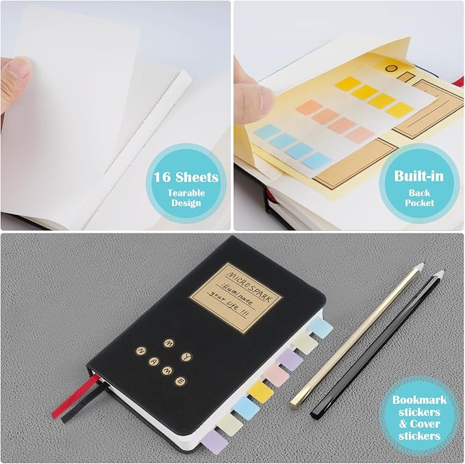 MicroSpark Pocket Dotted Notebook, 2-Pack Dot Grid Notebook, Dotted Journal with Stickers, 3.5" x 5.5" Hardcover, Small Mini A6 size, 160 Pages, 100 gsm Thick Paper (Orange)
