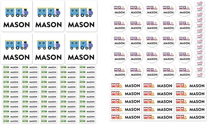 Andaz Press Custom Personalized Waterproof School Name Labels, Trains, 120-Pack, Kids Labels Combo Pack, Customizable Multi-Use Name Stickers Personalized Labels for Kids Personalized School Supplies