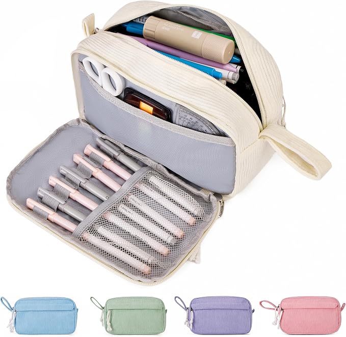 Big Capacity Pencil case,Soft Corduroy Pencil Bag with 3 Compartment,Pencil Pouch School Supplies Cute Pencil Box Pencil Bag for Teen Girls Boys College