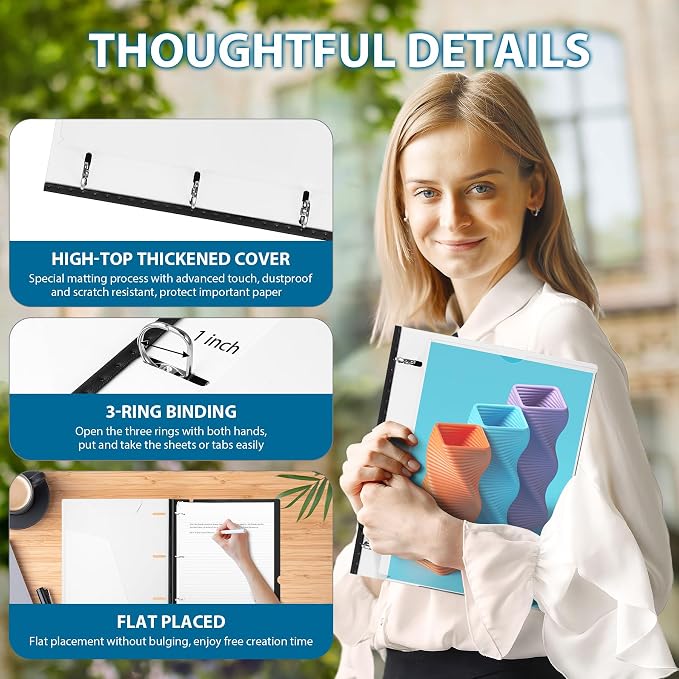WOT I 1 Inch Telescoping 3 Ring Binder 4 Pack, Expandable Flexible Binder with Customizable Front Cover & Clear Catalog Pocket, Holds 8.5"x11" Paper, School Office Supplies, Black+White