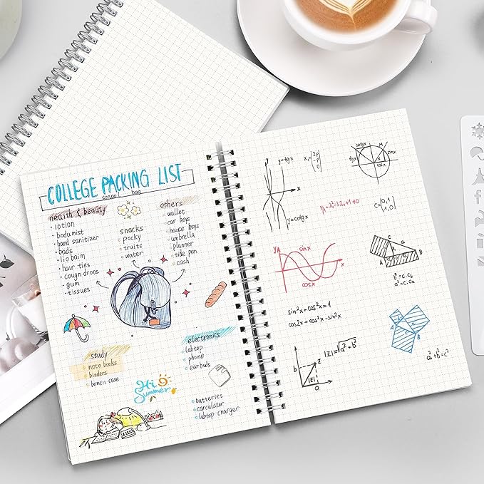 RETTACY Graph Grid Paper Notebook, 2-Pack, 160 Pages per Pack, B5 Medium Size (7.6'' × 10''), 100 GSM Thick Paper, Spiral-bound, Flexible Plastic Cover, for Students, Homework, Math, Engineering