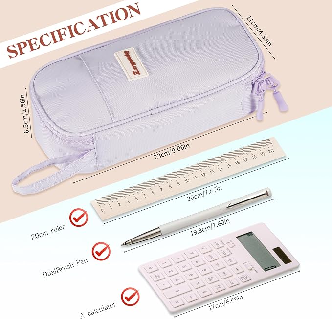 Zzrywuty Cute Pencil Case Pouch, Big Pencil Case Bag Storage High Capacity Pouch Holder Box Organizer for Women & Men，Purple