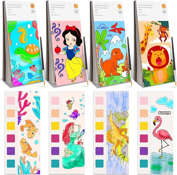 ZHOC Paint with Water Coloring Books for Kids, Pocket Mess Free Watercolor Painting Sets for Kids Ages 3 4 5 6 7 8+, Water Color Paint Set Arts and Crafts Gift for Boys Girls, 4 Pack