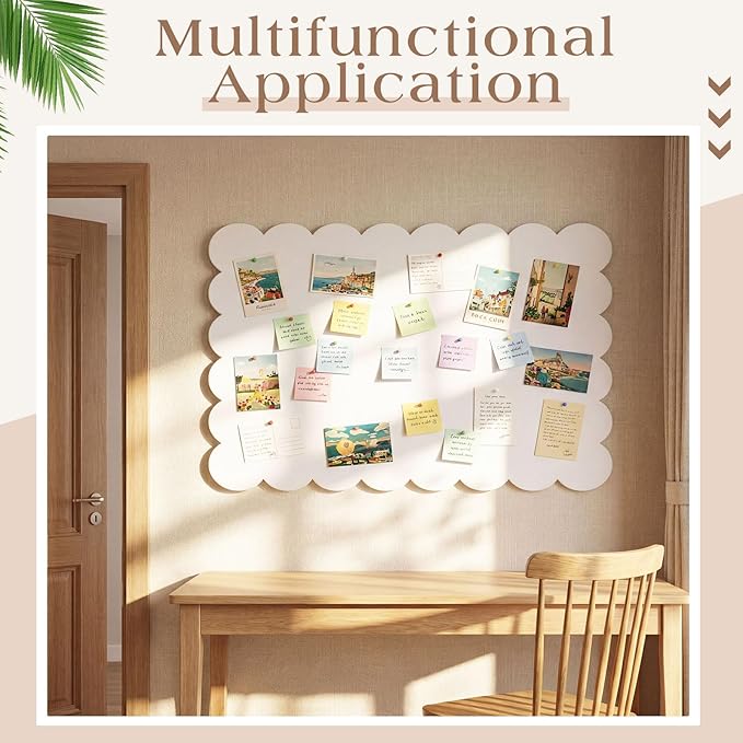 Mooliwe Scalloped Felt Bulletin Board Foldable Pin Cork Board Alternative for Wall Foldable Picture Vision Self Adhesive Bulletin Decorative(White,36 * 24 Inch)