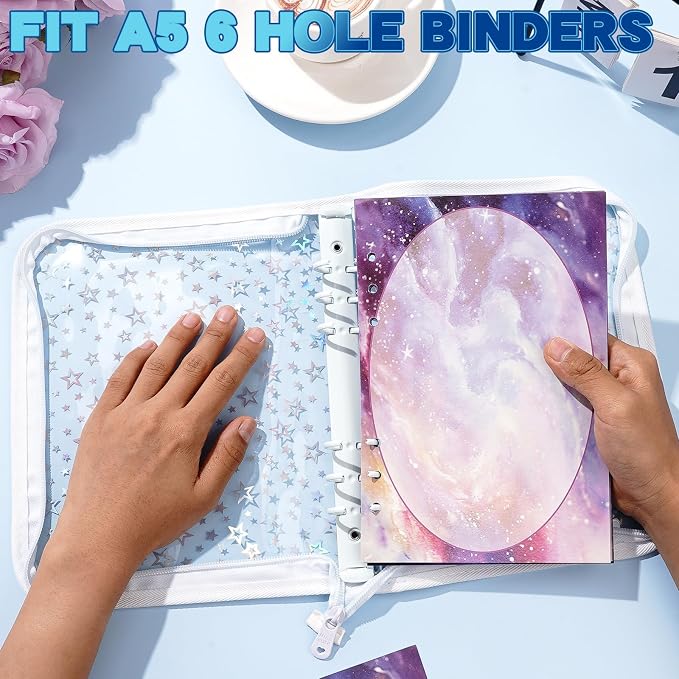100 Sheets Galaxy A5 Planner Inserts - 120GSM Thick Starry Sky Refill Paper for A5 6-Ring Binder, Outer Space 6 Hole Loose Leaf Sheets for Journal Diary Notebook Budget Creative Planning
