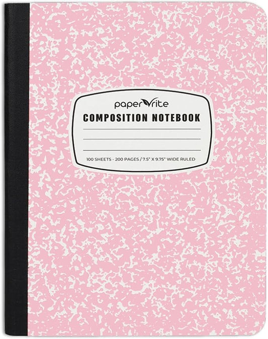 Assorted Marble Composition Notebook Wide Ruled (9.75x7.5 in), 100 Sheets | 200 Pages | For School, Office, Students, Teachers (1, Light Pink)