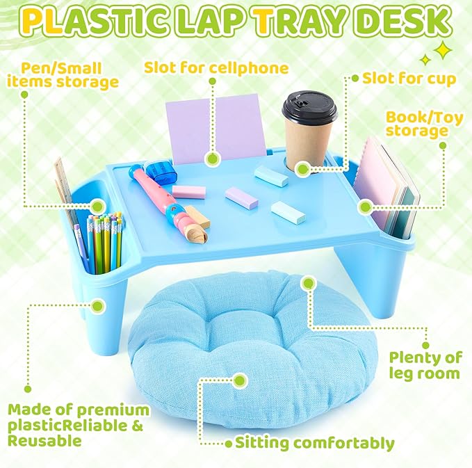 Supervitae 16 Pcs Kids' Lap Desk and Classroom Floor Cushions Set, Including Stackable Lap Tray 19.7 x 14.8 x 7.7'' & Floor Pillow 16'' for Classroom Kindergarten Daycare Nursery (Classic Colors)