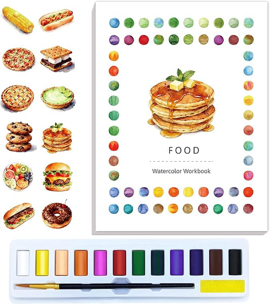 CraftyManor Watercolor Workbook Creative Insect Water Color Paint Book Set with Paints & Brush, 12 Patterns of Original DIY Designs, Beginner-Friendly Adult Coloring Books (FF-SW)