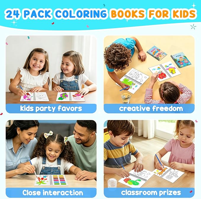 ZMLM 24 Water Coloring Books for Kids Party Favors - Bulk Mini Coloring Books for Kids Ages 4-8,Small Birthday Goodie Bag Stuffers School Teacher Return Gift Art Crafts Classroom Prizes (Summer)
