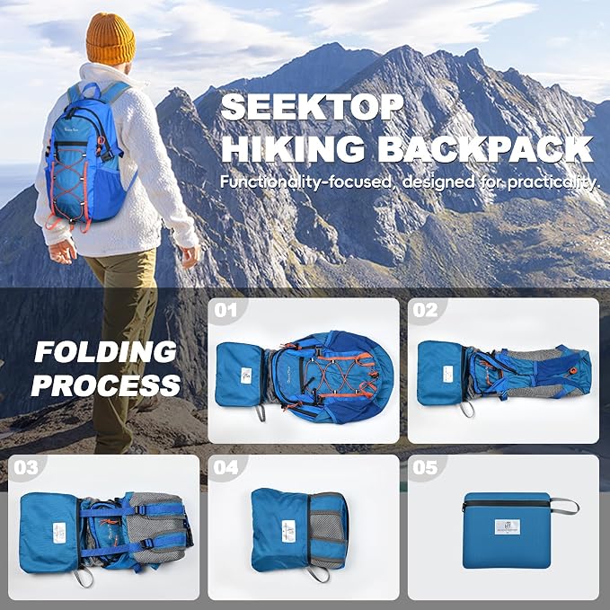 Seektop Packable Waterproof Hiking Backpack, 20L Lightweight Daypack | Tear-Resistant Nylon Material, Multi-Compartment Storage, Ultralight Small Foldable Travel Hiking Daypack for Men & Women