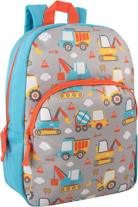 Trail maker 15 Inch Kids Backpacks for Boys & Girls | Preschool, Kindergarten, Elementary School Backpacks with Adjustable, Padded Straps (Construction Trucks)
