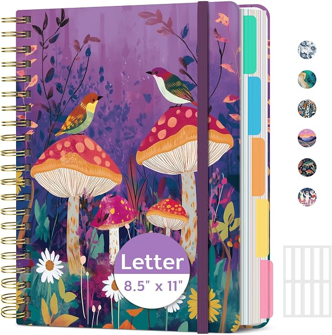 ZOTIA Large Spiral Notebooks for Work 5 Subject with Removable Dividers