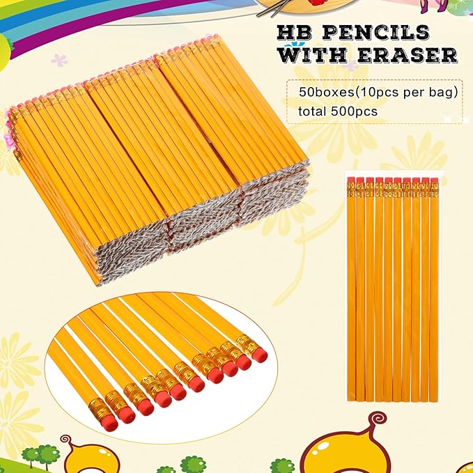 50 Sets Back to School Supplies Kit for Kids Include Colored Pencils, HB Pencils, Pencil Pouch, Erasers, Pencil Sharpener for Classroom School Office Desk Teacher Supplies