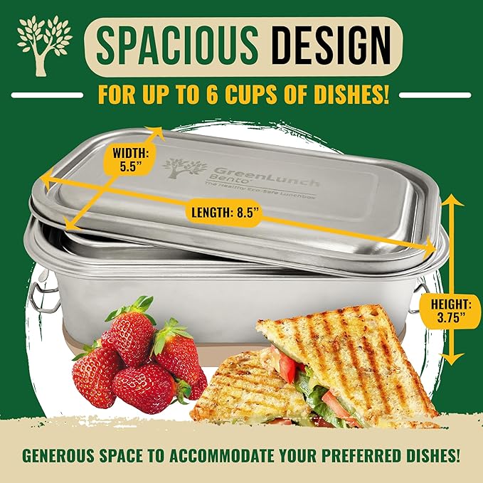 GreenLunch 2-Piece Stainless Steel Bento Box for Adults & Teens | Large 6-Cup BPA-Free Lunch Box with Removable Compartments & Snap Locks | Office, Meal Prep & Travel - Brown/Beige