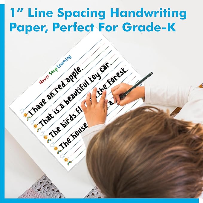 100 Sheets Ruled Writing Paper, Double-Sided Printing Skip-A-Line Ruled Writing Paper with Dotted Lines Handwriting Practice Paper 1” line spacing for Kindergarten Toddlers Kids (11” x 8.3”)
